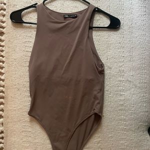 Zara Racer Back Bodysuit- Taupe/Light Brown
